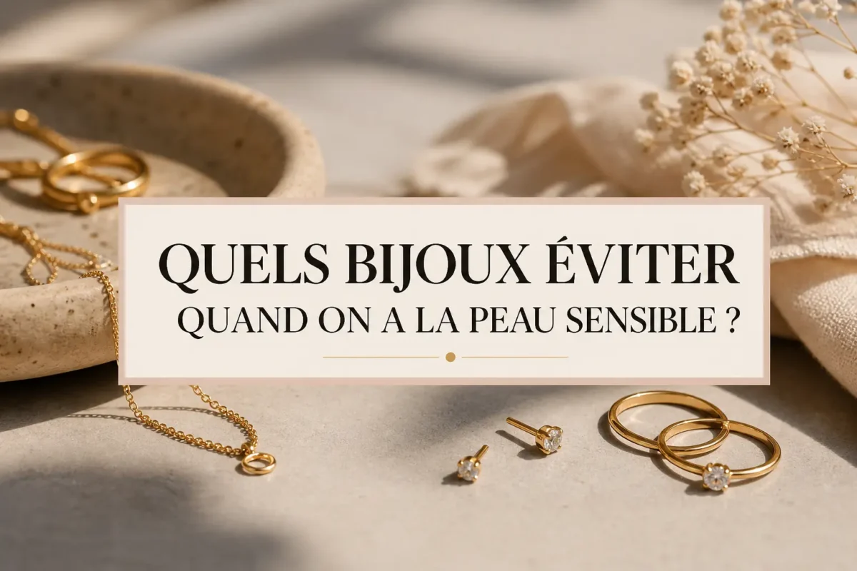 Quels bijoux éviter quand on a la peau sensible illustration bijoux or et accessoires sur fond beige