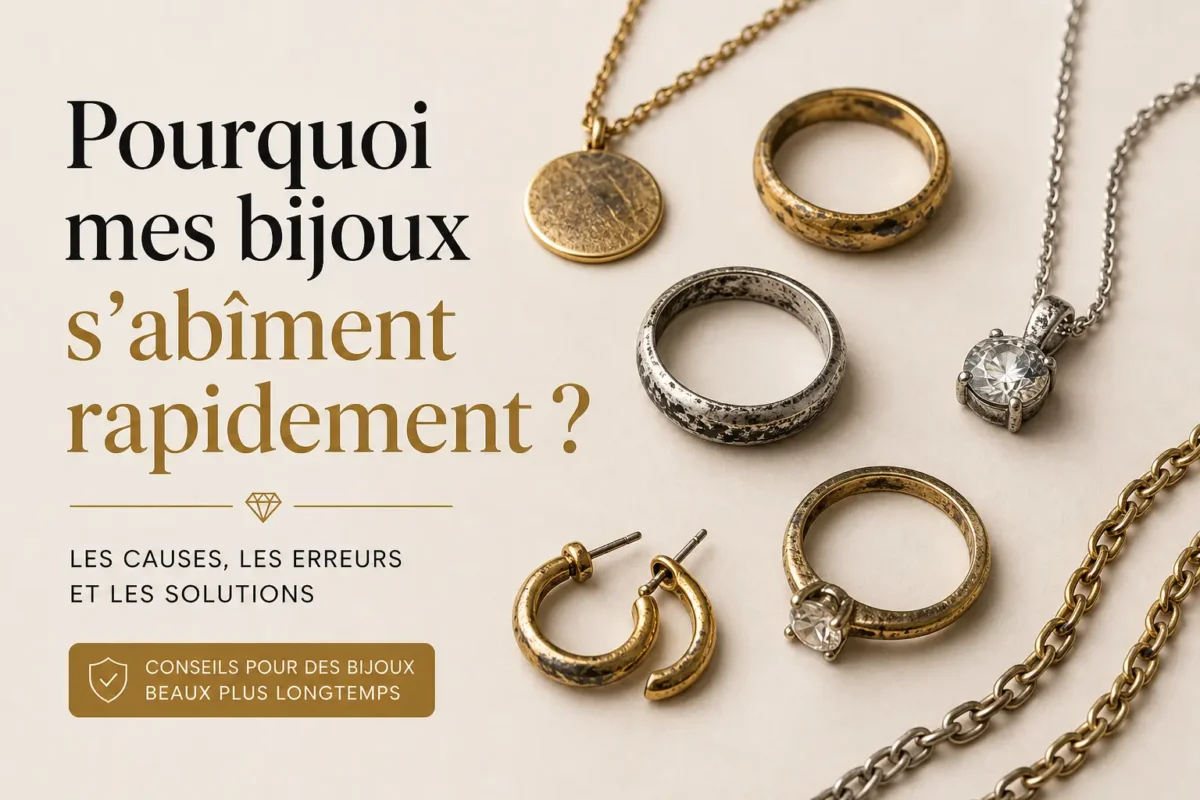 Bijoux qui s’abîment rapidement avec ternissement et perte d’éclat sur bagues et colliers en métal