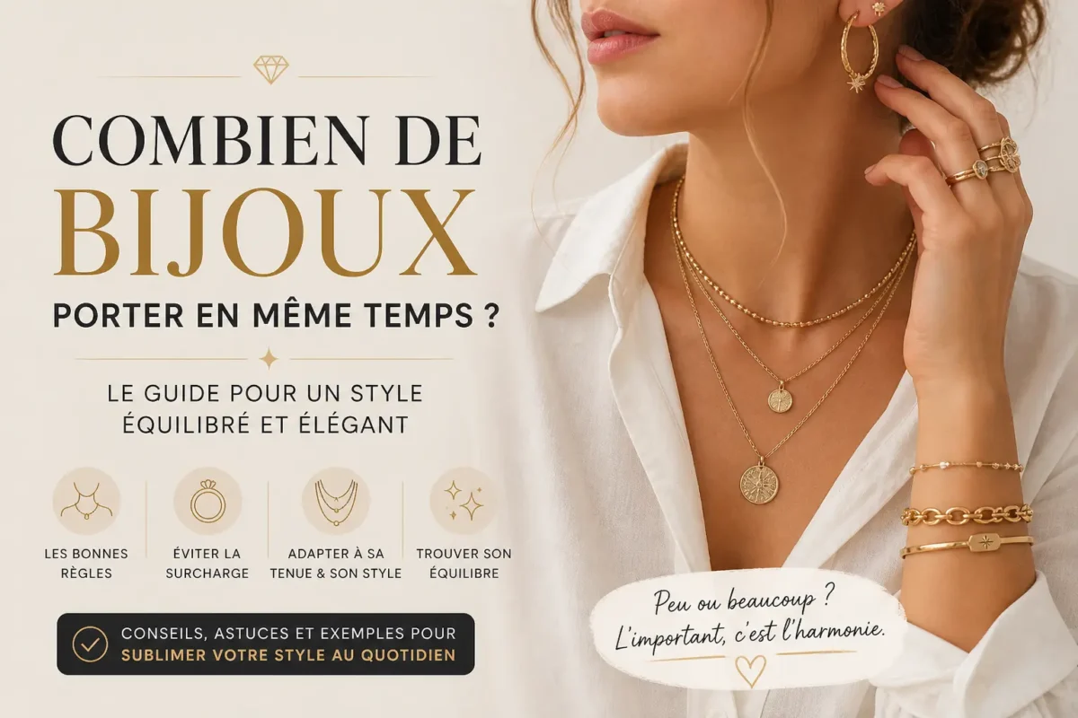 Femme portant plusieurs bijoux équilibrés avec bagues, colliers et bracelets pour un style harmonieux