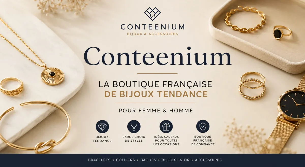 Conteenium boutique française de bijoux tendance pour femme et homme avec bracelets, colliers et accessoires élégants.