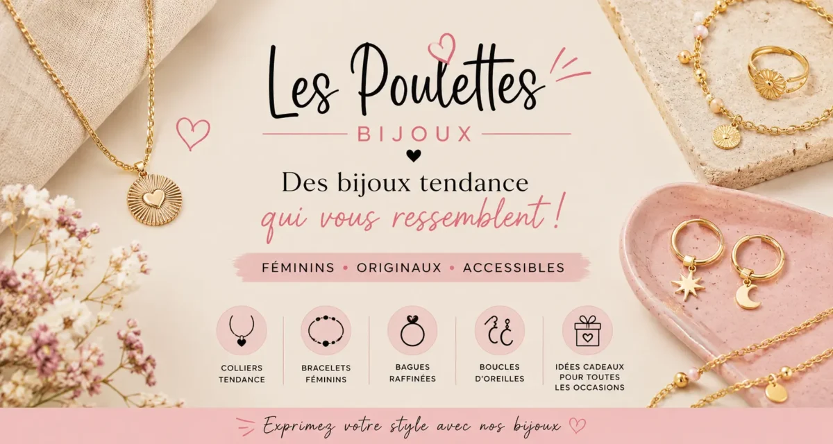 Les Poulettes Bijoux avec colliers, bracelets, bagues et boucles d’oreilles tendance dans une ambiance féminine et moderne.