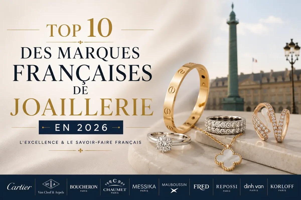 Top 10 des marques françaises de joaillerie en 2026 avec bijoux de luxe, diamants et maisons prestigieuses françaises